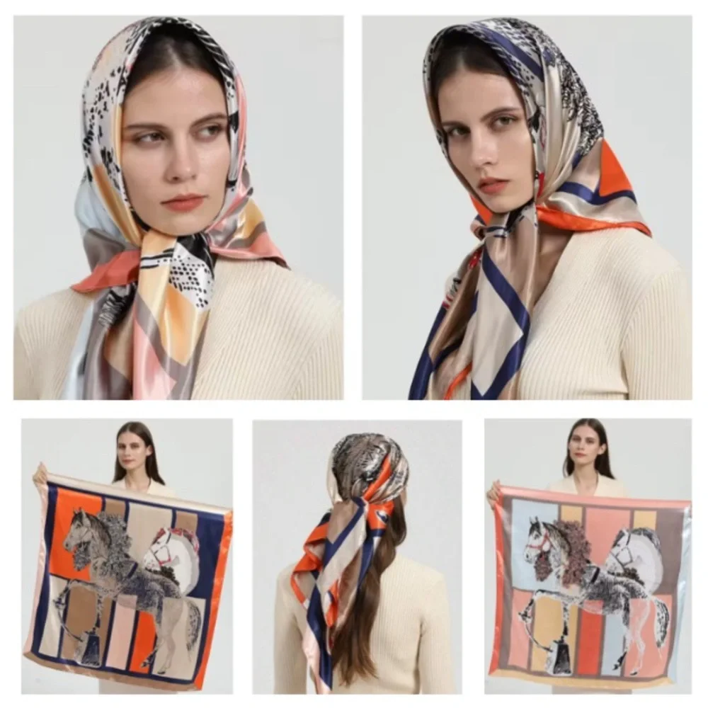 ANDANTINO 100% Pure Mulberry Silk Scarf 35'' Large Square Lightweight Scarf
